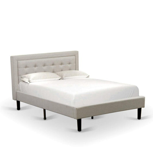 Platform Full Size Bed - Mist Beige Linen Fabric Upholestered Bed Headboard By East West Furniture | Beds | Modishstore