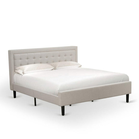 Platform King Size Bed - Mist Beige Linen Fabric Upholestered Bed Headboard By East West Furniture | Beds | Modishstore