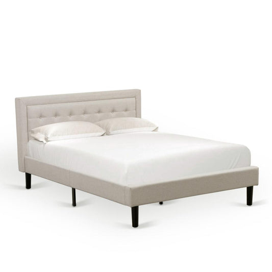 Platform Queen Size Bed - Mist Beige Linen Fabric Upholestered Bed Headboard By East West Furniture | Beds | Modishstore