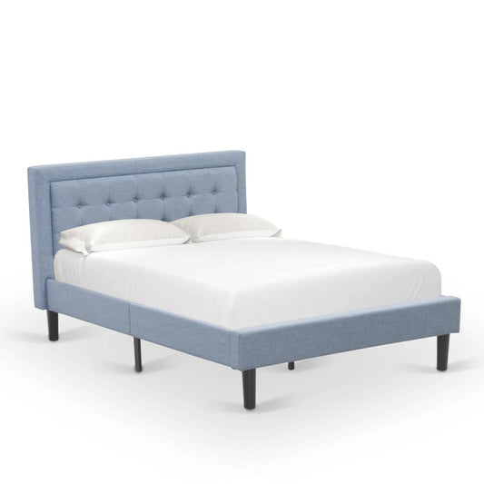 Platform Full Bed Frame - Denim Blue Linen Fabric Upholestered Bed Headboard By East West Furniture | Beds | Modishstore