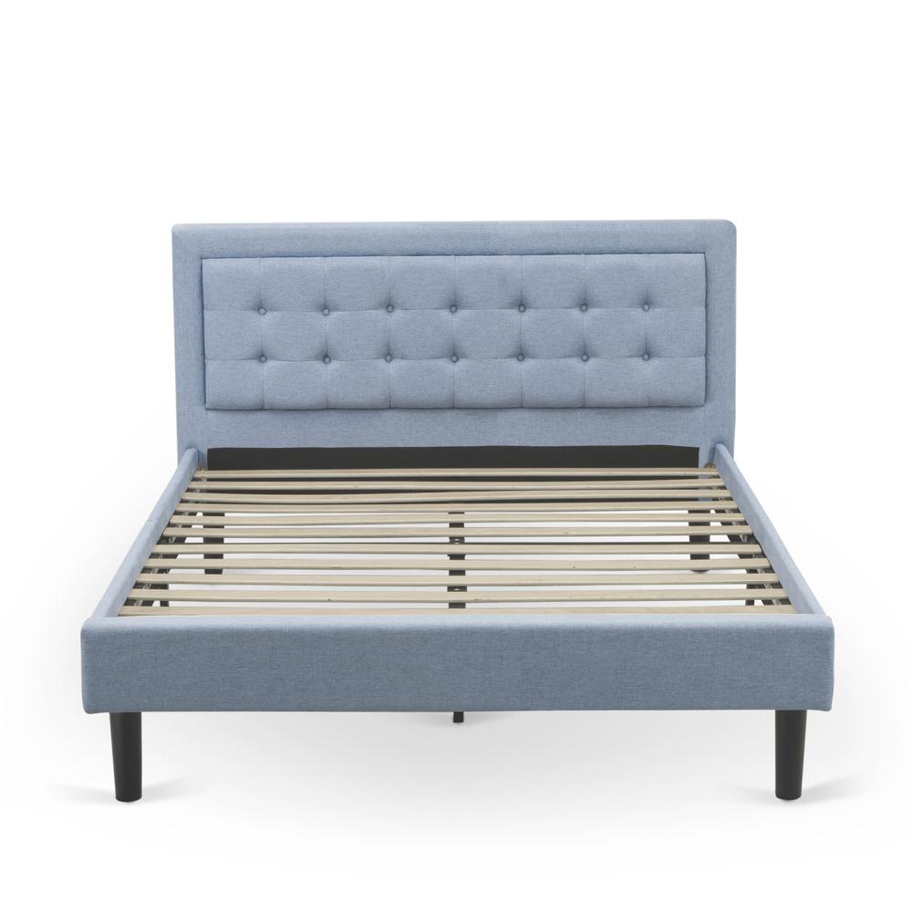 Platform Queen Size Bed - Denim Blue Linen Fabric Upholestered Bed Headboard By East West Furniture | Beds | Modishstore - 2