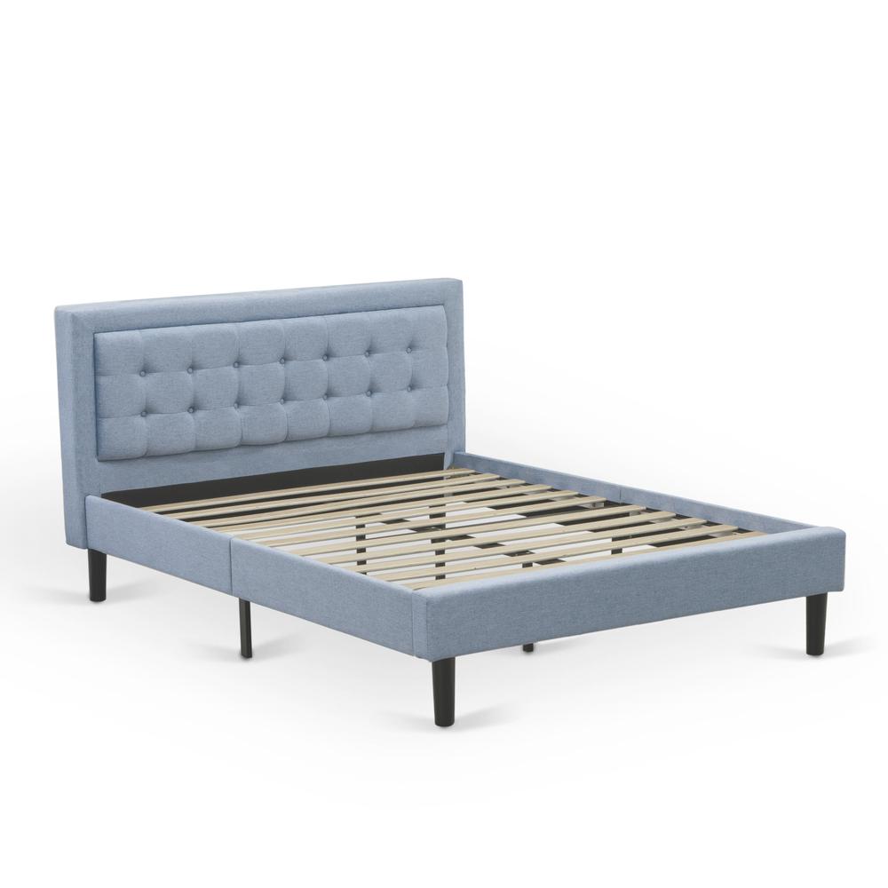 Platform Queen Size Bed - Denim Blue Linen Fabric Upholestered Bed Headboard By East West Furniture | Beds | Modishstore - 3