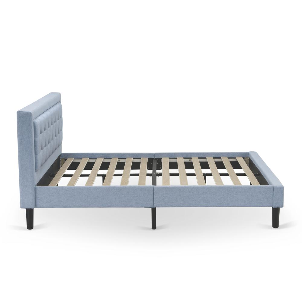 Platform Queen Size Bed - Denim Blue Linen Fabric Upholestered Bed Headboard By East West Furniture | Beds | Modishstore - 4