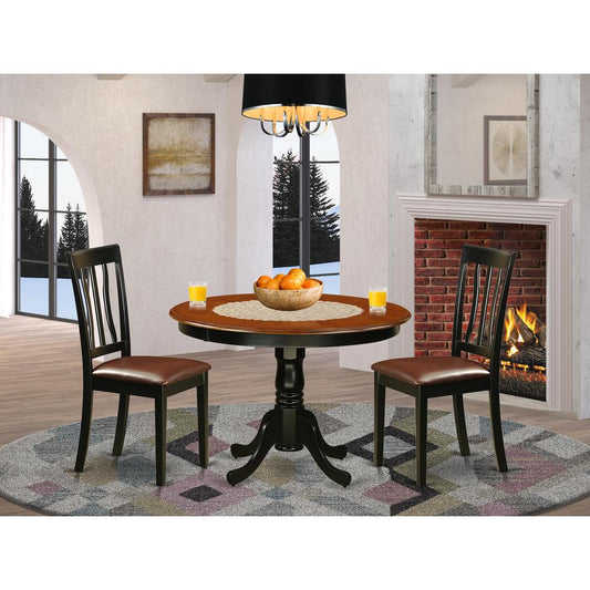 3 Pc Set With A Round Dinette Table And 2 Leather Kitchen Chairs In Black By East West Furniture | Dining Sets | Modishstore