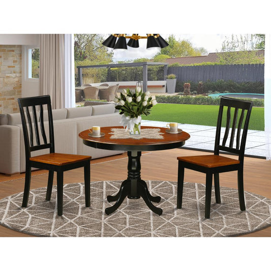 3 Pc Set With A Round Table And 2 Wood Dinette Chairs In Black And Cherry By East West Furniture - Hlan3-Bch-W | Dining Sets | Modishstore