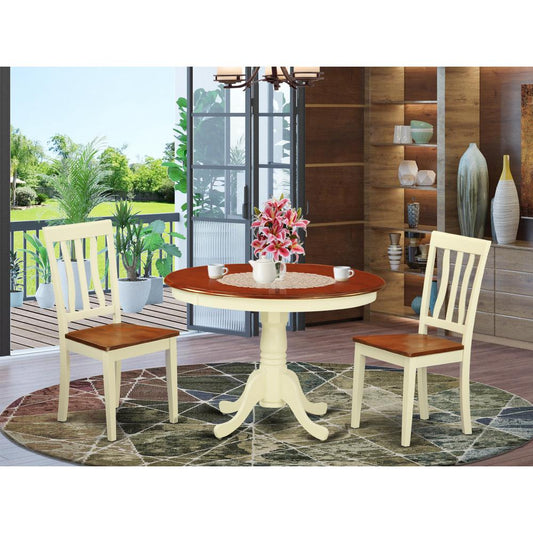 3 Pc Set With A Round Dinette Table And 2 Wood Kitchen Chairs In Buttermilk And Cherry . By East West Furniture | Dining Sets | Modishstore