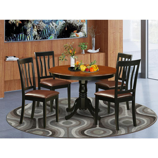 5 Pc Set With A Round Dinette Table And 4 Leather Dinette Chairs In Black By East West Furniture | Dining Sets | Modishstore