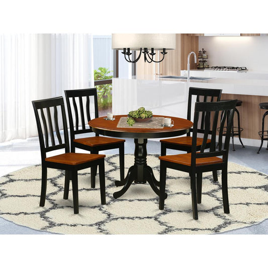 5 Pc Set With A Round Dinette Table And 4 Wood Dinette Chairs In Black And Cherry By East West Furniture | Dining Sets | Modishstore