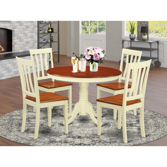 5 Pc Set With A Round Small Table And 4 Wood Dinette Chairs In Buttermilk And Cherry . By East West Furniture - Hlan5-Bmk-W | Dining Sets | Modishstore