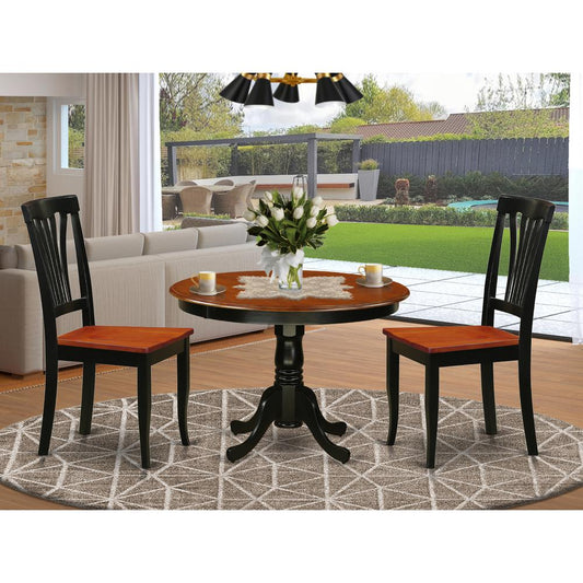 3 Pc Set With A Round Table And 2 Wood Dinette Chairs In Black And Cherry By East West Furniture - Hlav3-Bch-W | Dining Sets | Modishstore