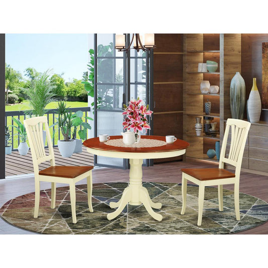 3 Pc Set With A Round Small Table And 2 Wood Dinette Chairs In Buttermilk And Cherry . By East West Furniture - Hlav3-Bmk-W | Dining Sets | Modishstore