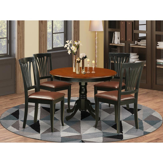 5 Pc Set With A Round Dinette Table And 4 Leather Kitchen Chairs In Black By East West Furniture | Dining Sets | Modishstore