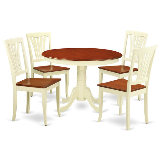 5 Pc Set With A Round Dinette Table And 4 Leather Kitchen Chairs In Buttermilk And Cherry . By East West Furniture | Dining Sets | Modishstore