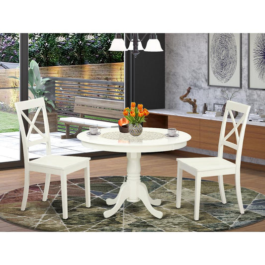 3 Pc Set With A Round Table And 2 Wood Dinette Chairs In Linen White By East West Furniture - Hlbo3-Lwh-W | Dining Sets | Modishstore