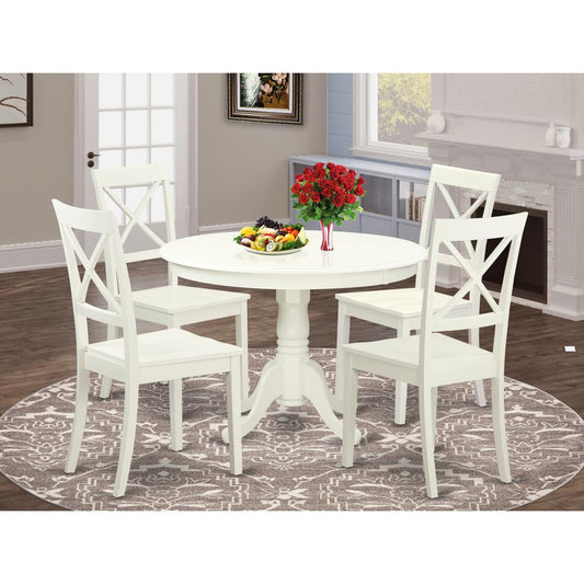 5 Pc Set With A Round Dinette Table And 4 Wood Dinette Chairs In Linen White By East West Furniture - Hlbo5-Lwh-W | Dining Sets | Modishstore