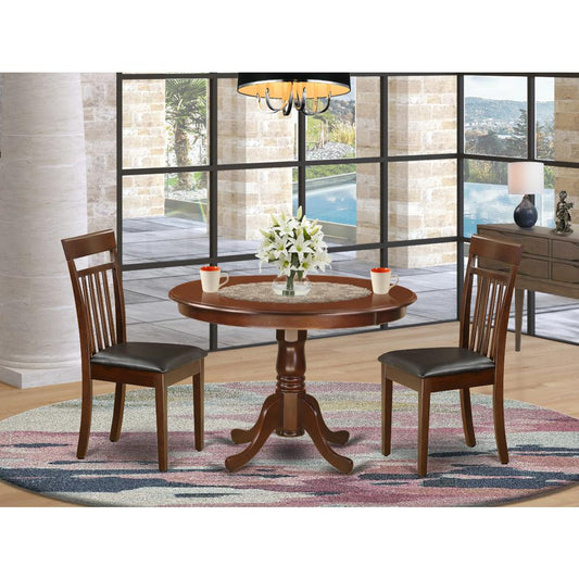 3 Pc Set With A Round Kitchen Table And 2 Leather Kitchen Chairs In Mahogany By East West Furniture | Dining Sets | Modishstore
