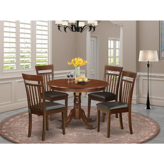 5 Pc Set With A Round Table And 4 Leather Dinette Chairs In Mahogany By East West Furniture | Dining Sets | Modishstore