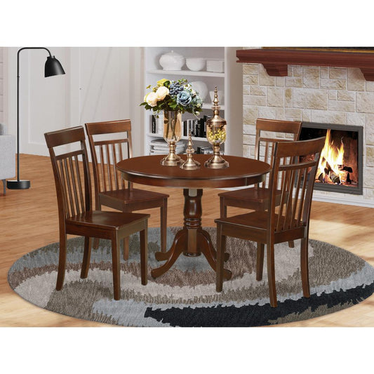 5 Pc Set With A Round Small Table And 4 Wood Dinette Chairs In Mahogany By East West Furniture - Hlca5-Mah-W | Dining Sets | Modishstore