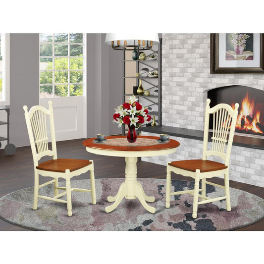 3 Pc Set With A Round Small Table And 2 Leather Kitchen Chairs In Buttermilk And Cherry . By East West Furniture - Hldo3-Bmk-W | Dining Sets | Modishstore