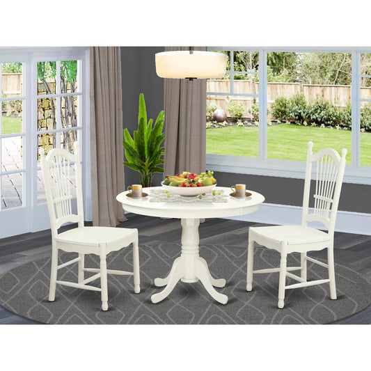 3 Pc Set With A Round Dinette Table And 2 Wood Dinette Chairs In Linen White By East West Furniture | Dining Sets | Modishstore