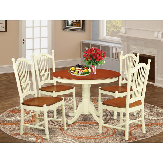 5 Pc Set With A Round Small Table And 4 Leather Kitchen Chairs In Buttermilk And Cherry . By East West Furniture - Hldo5-Bmk-W | Dining Sets | Modishstore
