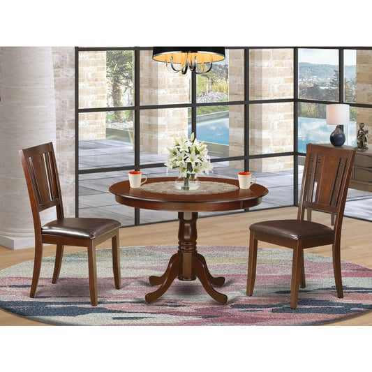 3 Pc Set With A Round Kitchen Table And 2 Leather Dinette Chairs In Mahogany By East West Furniture | Dining Sets | Modishstore