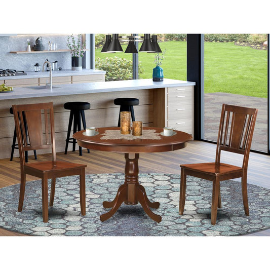 3 Pc Set With A Round Small Table And 2 Wood Dinette Chairs In Mahogany By East West Furniture | Dining Sets | Modishstore