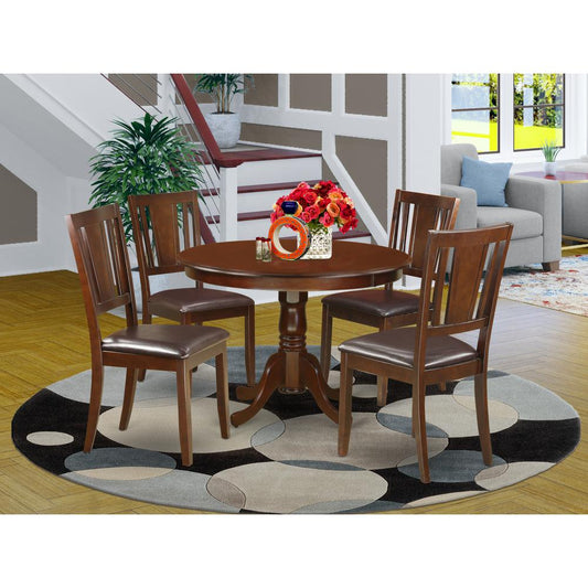 5 Pc Set With A Round Dinette Table And 4 Leather Kitchen Chairs In Mahogany By East West Furniture - Hldu5-Mah-Lc | Dining Sets | Modishstore