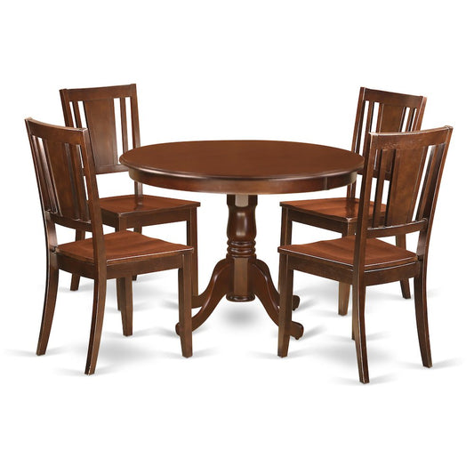 5 Pc Set With A Round Kitchen Table And 4 Wood Dinette Chairs In Mahogany By East West Furniture | Dining Sets | Modishstore