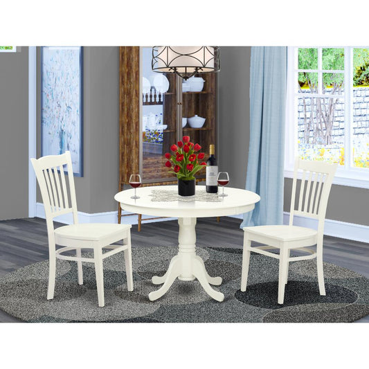 3 Pc Set With A Round Table And 2 Wood Dinette Chairs In Linen White By East West Furniture - Hlgr3-Lwh-W | Dining Sets | Modishstore