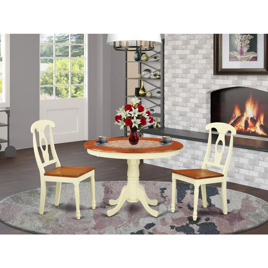 3 Pc Set With A Round Kitchen Table And 2 Wood Dinette Chairs In Buttermilk And Cherry . By East West Furniture | Dining Sets | Modishstore