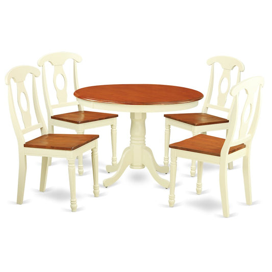 5 Pc Set With A Round Small Table And 4 Wood Dinette Chairs In Buttermilk And Cherry . By East West Furniture - Hlke5-Bmk-W | Dining Sets | Modishstore