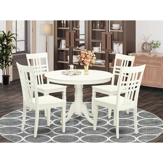 5 Pc Set With A Round Dinette Table And 4 Wood Dinette Chairs In Linen White By East West Furniture - Hllg5-Lwh-W | Dining Sets | Modishstore