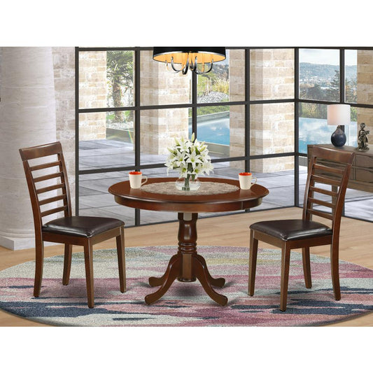 3 Pc Set With A Round Dinette Table And 2 Leather Dinette Chairs In Mahogany By East West Furniture | Dining Sets | Modishstore