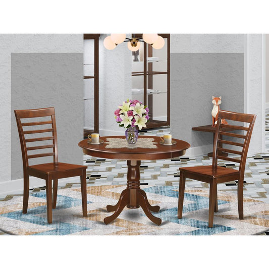 3 Pc Set With A Round Table And 2 Wood Dinette Chairs In Mahogany By East West Furniture | Dining Sets | Modishstore