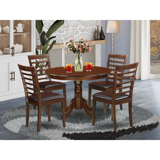 5 Pc Set With A Round Kitchen Table And 4 Leather Kitchen Chairs In Mahogany By East West Furniture | Dining Sets | Modishstore