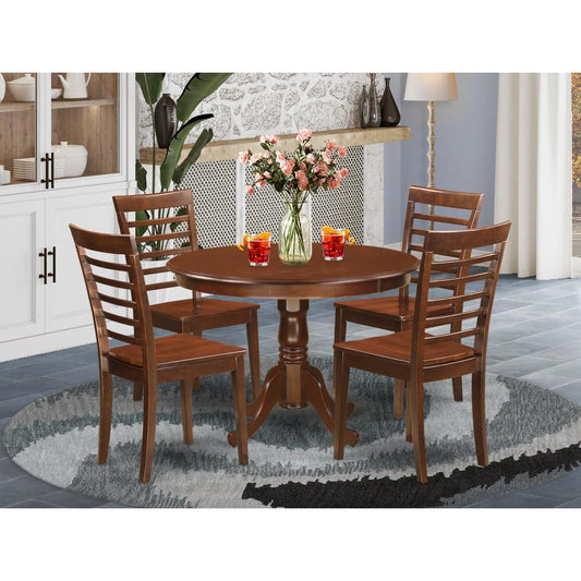 5 Pc Set With A Round Dinette Table And 4 Leather Kitchen Chairs In Mahogany By East West Furniture - Hlml5-Mah-W | Dining Sets | Modishstore