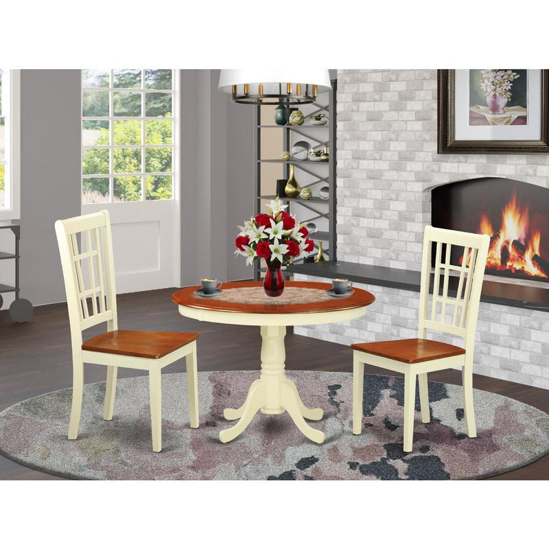 3 Pc Set With A Round Small Table And 2 Wood Dinette Chairs In Buttermilk And Cherry . By East West Furniture - Hlni3-Bmk-W | Dining Sets | Modishstore