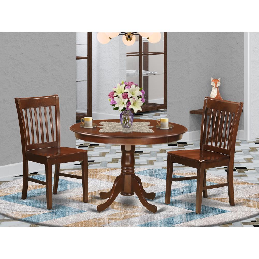 3 Pc Set With A Round Kitchen Table And 2 Wood Dinette Chairs In Mahogany By East West Furniture | Dining Sets | Modishstore