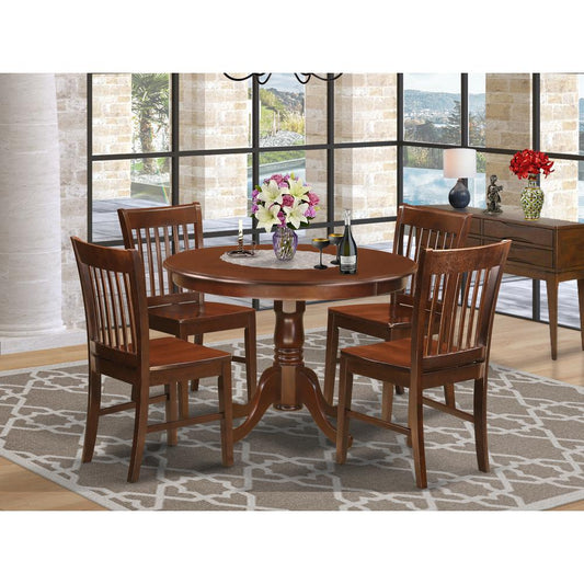 5 Pc Set With A Round Small Table And 4 Wood Dinette Chairs In Mahogany By East West Furniture - Hlno5-Mah-W | Dining Sets | Modishstore