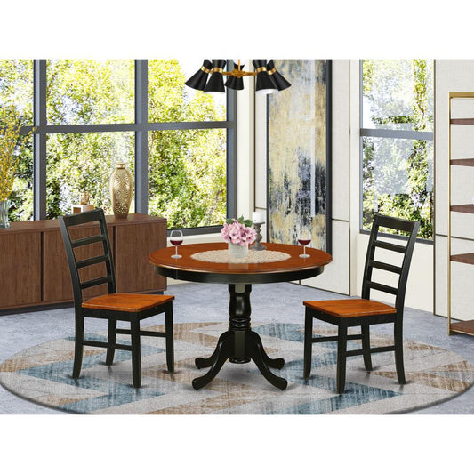 3 Pc Set With A Round Small Table And 2 Leather Dinette Chairs In Black And Cherry By East West Furniture | Dining Sets | Modishstore
