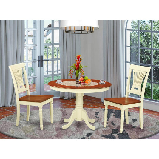 3 Pc Set With A Round Dinette Table And 2 Wood Dinette Chairs In Buttermilk And Cherry . By East West Furniture | Dining Sets | Modishstore