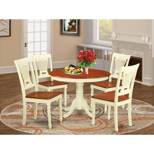 5 Pc Set With A Round Small Table And 4 Leather Kitchen Chairs In Buttermilk And Cherry . By East West Furniture - Hlpl5-Bmk-W | Dining Sets | Modishstore