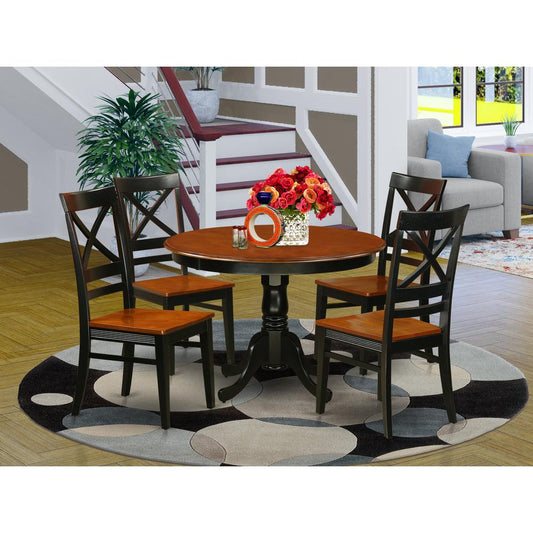 5 Pc Set With A Round Dinette Table And 4 Leather Dinette Chairs In Black And Cherry By East West Furniture | Dining Sets | Modishstore
