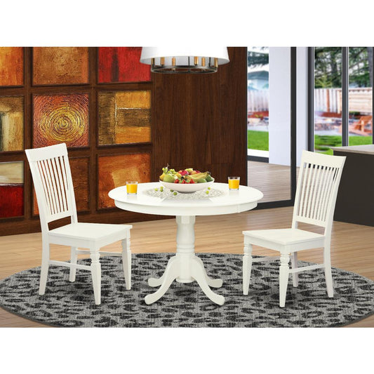3 Pc Set With A Round Dinette Table And 2 Leather Kitchen Chairs In Linen White By East West Furniture - Hlwe3-Lwh-W | Dining Sets | Modishstore