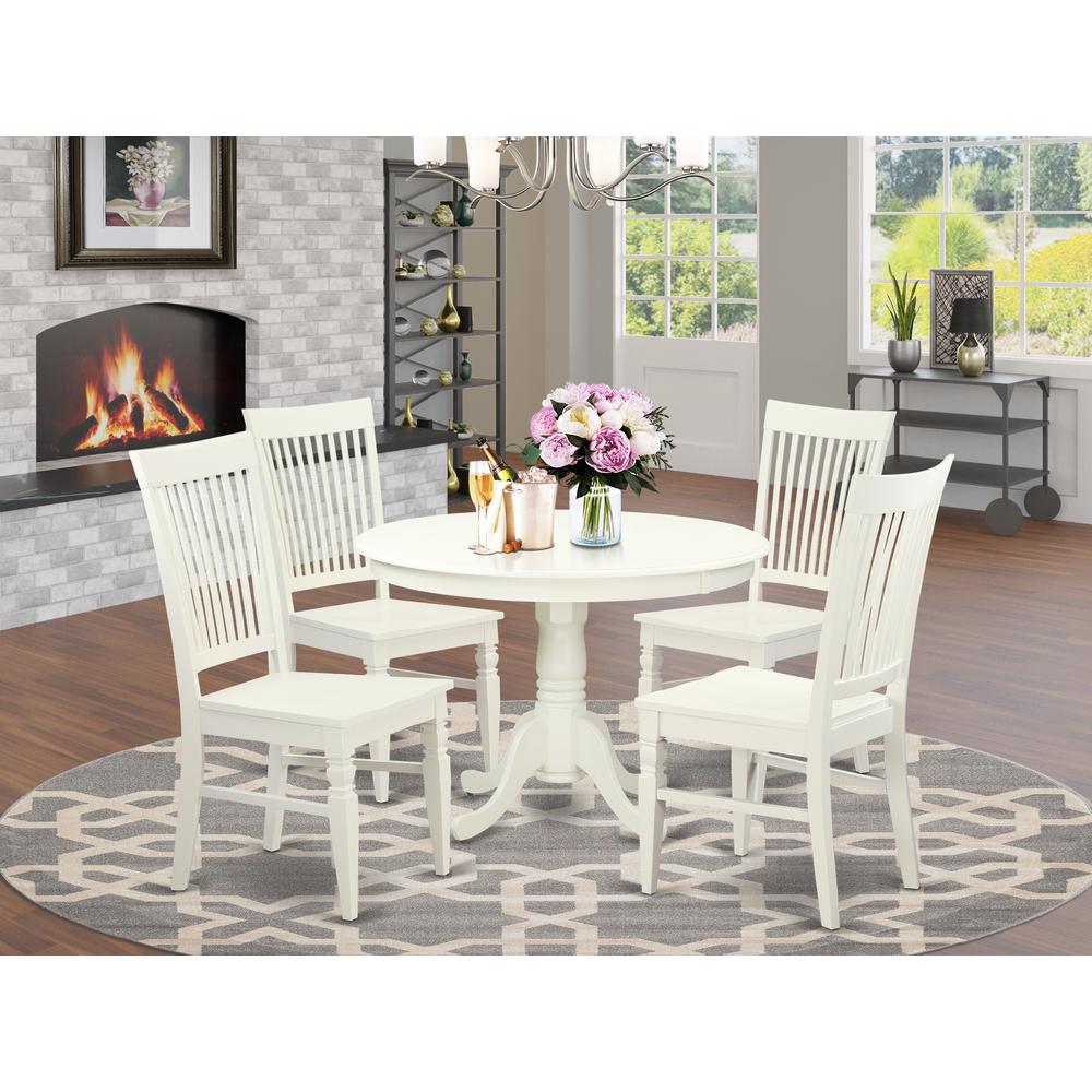 5 Pc Set With A Round Dinette Table And 4 Wood Dinette Chairs In Linen White By East West Furniture - Hlwe5-Lwh-W | Dining Sets | Modishstore