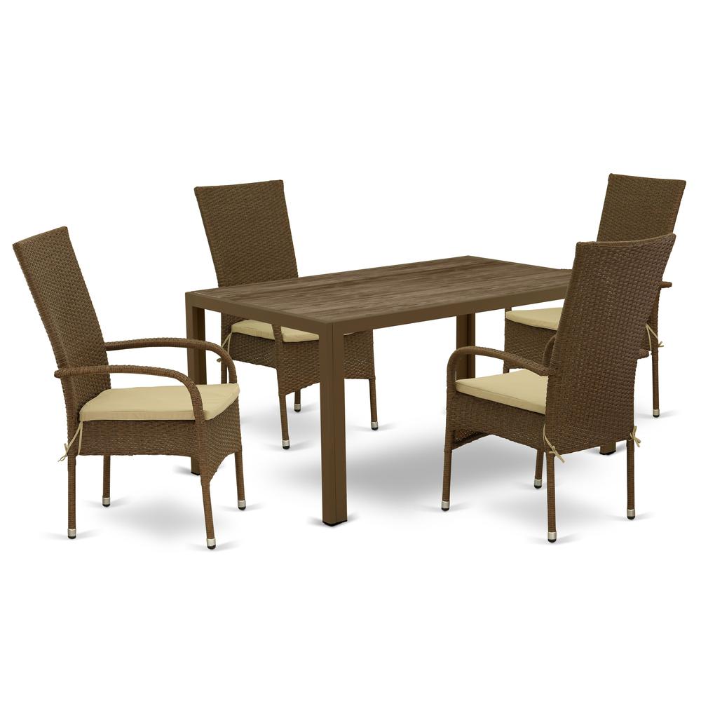 Wicker Patio Set Brown JUOS5-02A By East West Furniture | Outdoor Dining Sets | Modishstore - 2