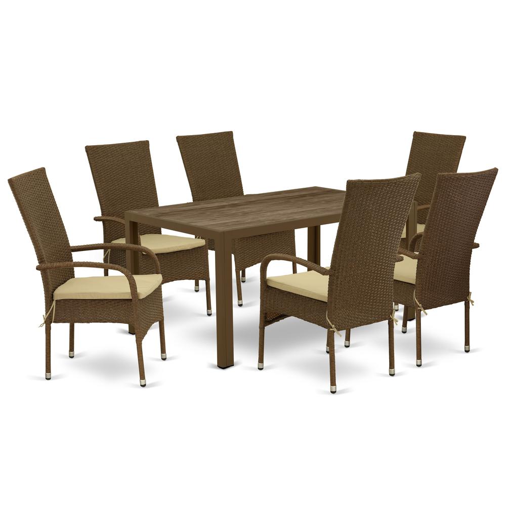 Wicker Patio Set Brown JUOS7-02A By East West Furniture | Outdoor Dining Sets | Modishstore - 2