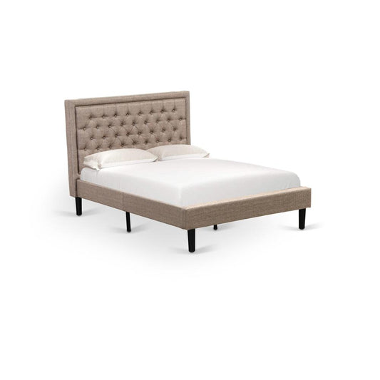 Platform Full Size Bed - Dark Khaki Linen Fabric Upholestered Bed Headboard By East West Furniture | Beds | Modishstore