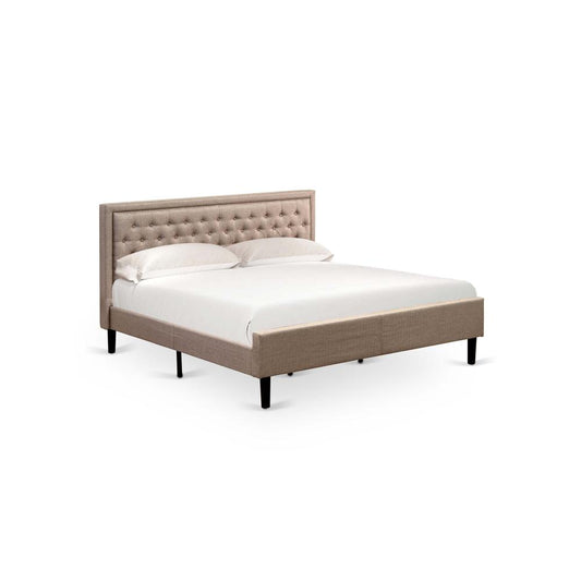 Platform King Size Bed - Dark Khaki Linen Fabric Upholestered Bed Headboard By East West Furniture | Beds | Modishstore